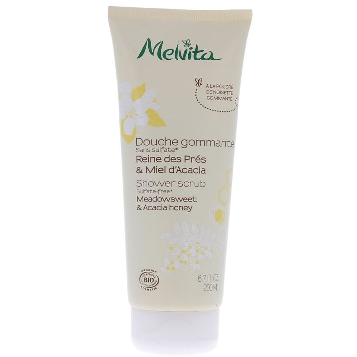 Douche gommante reine des prés & miel d'Acacia Melvita - Tube de 200 ml