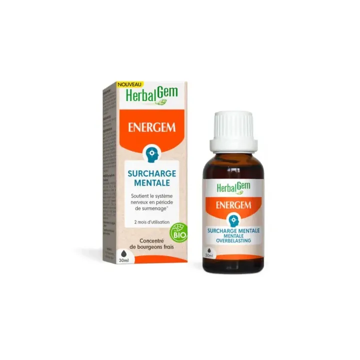 Energem surcharge mentale bio Herbalgem - flacon compte-gouttes de 30ml