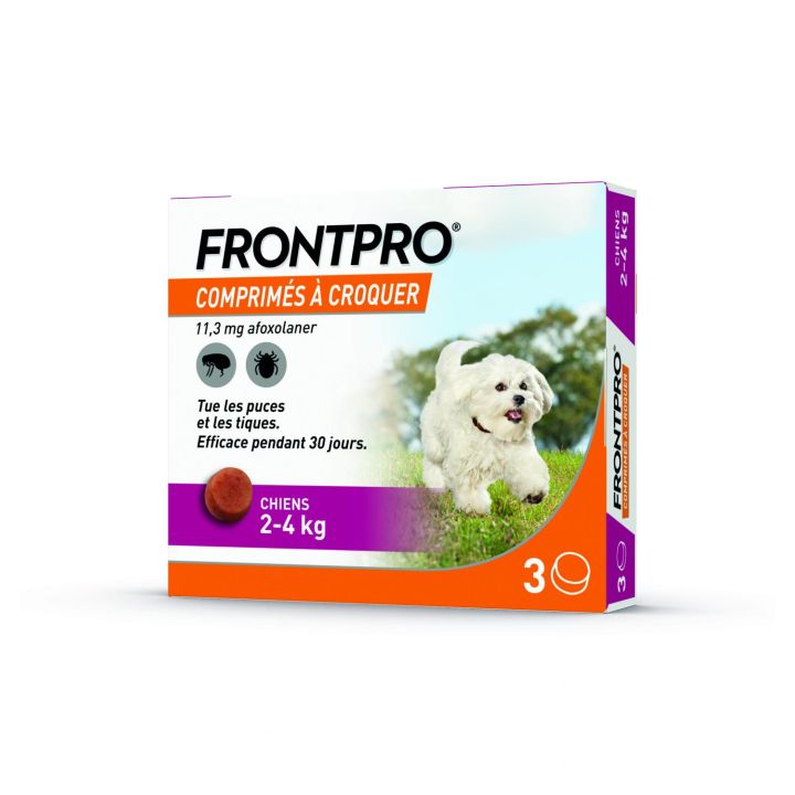 Frontpro comprimé anti puces chien 2-4kg - boîte de 3 comprimés à croquer