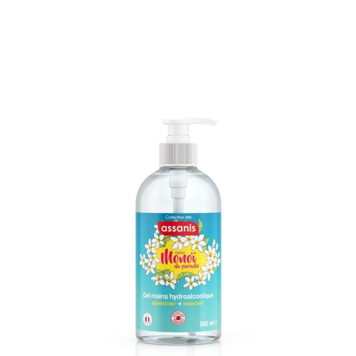 Gel hydroalcoolique monoï du paradis Assanis - flacon-pompe de 500ml