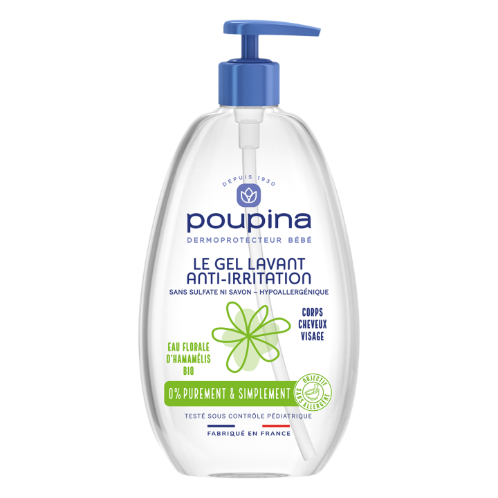 Gel lavant anti-irritation Poupina - flacon-pompe de 485ml