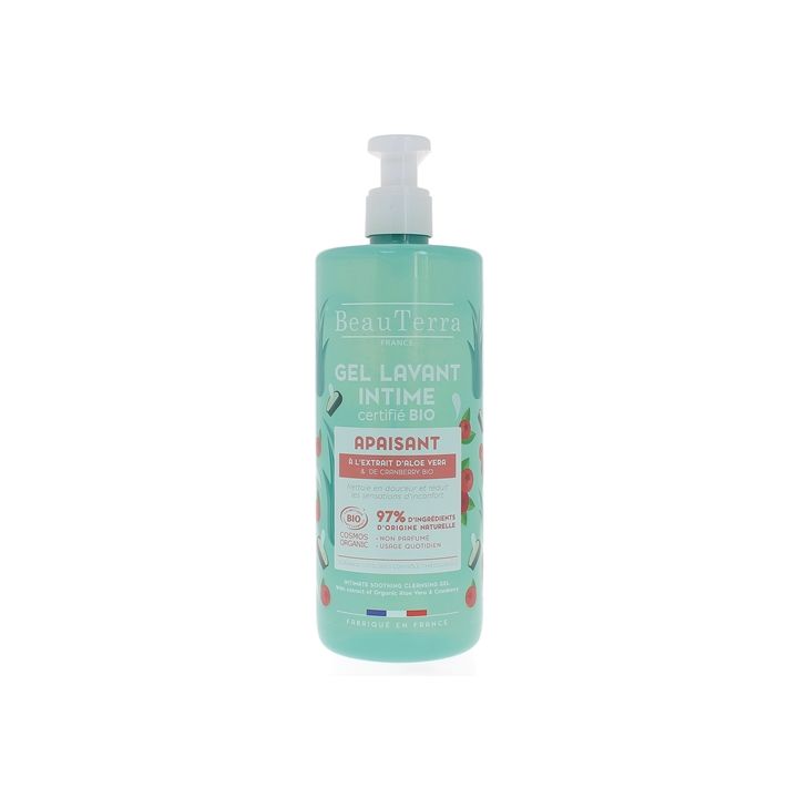 Gel lavant intime certifié bio apaisant Beauterra - flacon-pompe de 500ml
