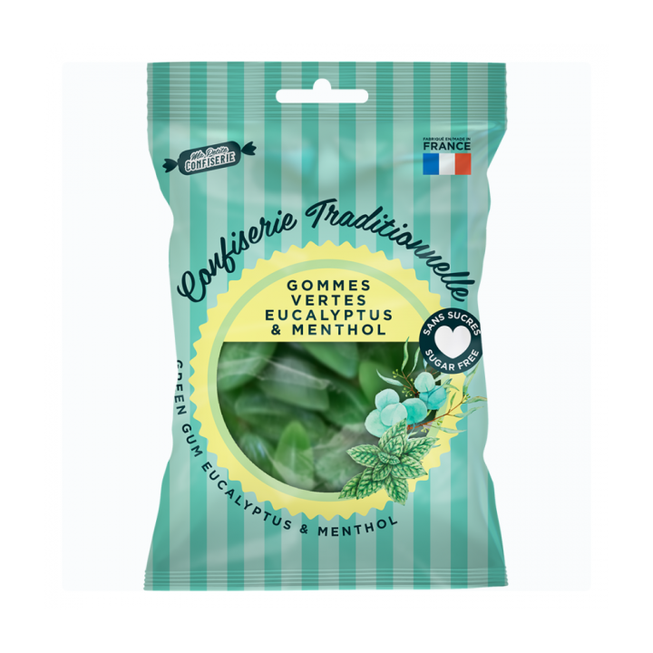 Gommes vertes eucalyptus menthol sans sucres Ma petite confiserie - sachet de 100g