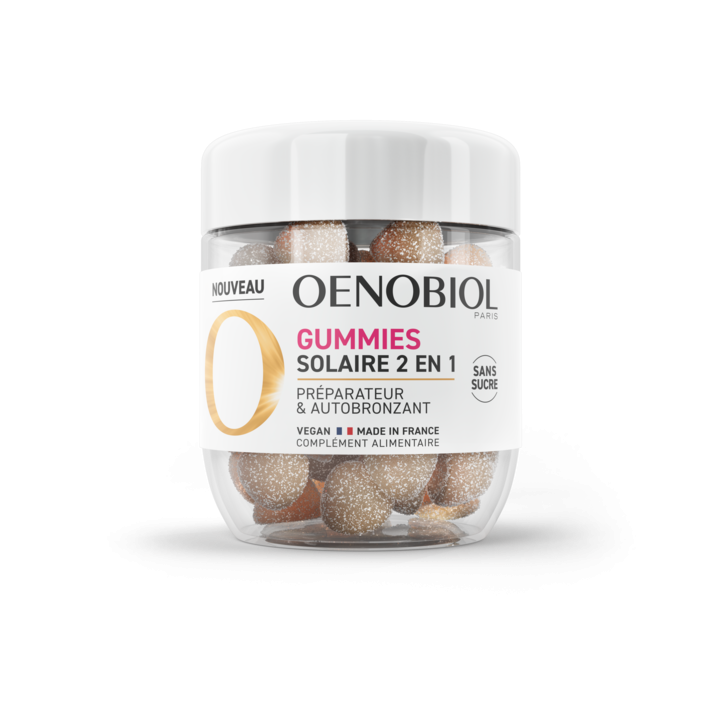 Gummies Solaire 2 en 1 préparateur & autobronzant Oenobiol - pot de 60 gummies