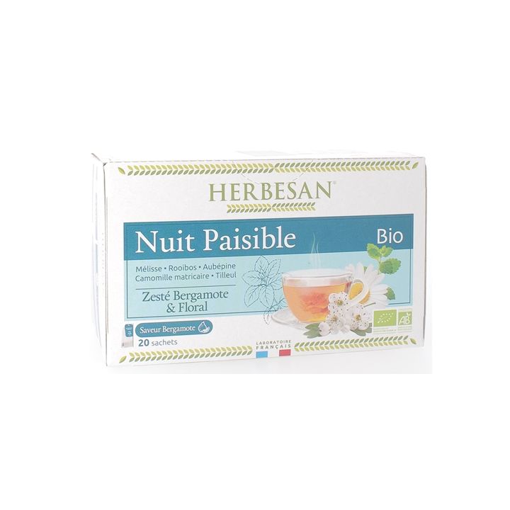 Infusion nuit paisible BIO saveur bergamote Herbesan - boîte de 20 sachets