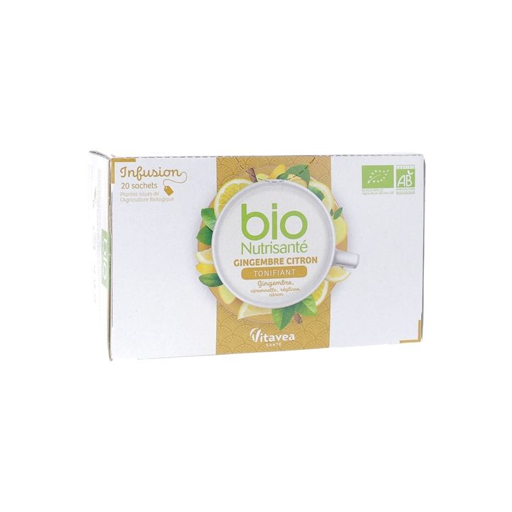 Infusion gingembre citron tonifiant bio Nutrisanté - boîte de 20 sachets