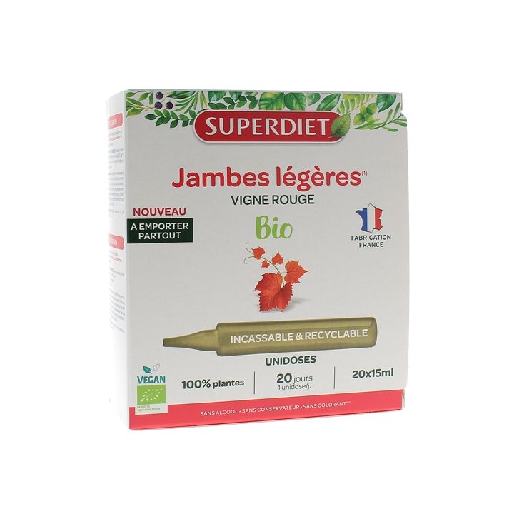 Jambes légères vigne rouge Superdiet - boîte de 20 unidoses de 15ml