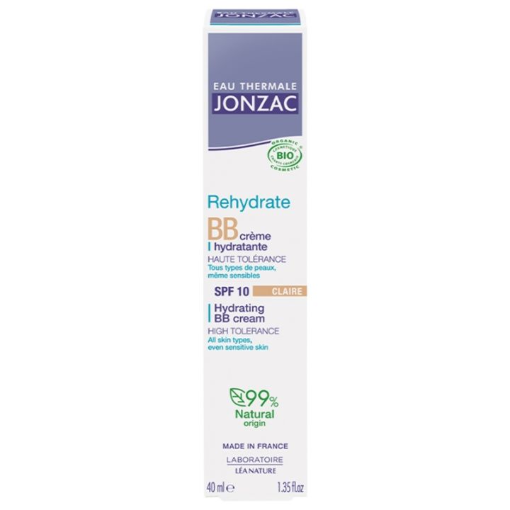 Rehydrate BB crème hydratante bio SPF 10 teinte claire Jonzac - tube de 40ml