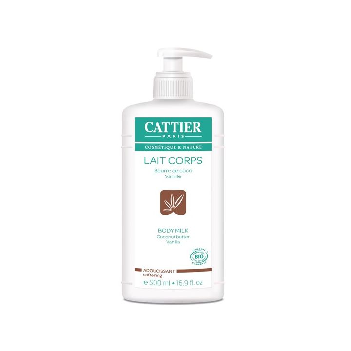 Lait corps adoucissant coco et vanille BIO Cattier - flacon-pompe de 500 ml