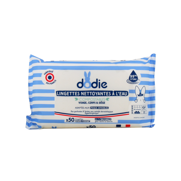 Lingettes nettoyantes à l'eau Dodie - paquet de 50 lingettes