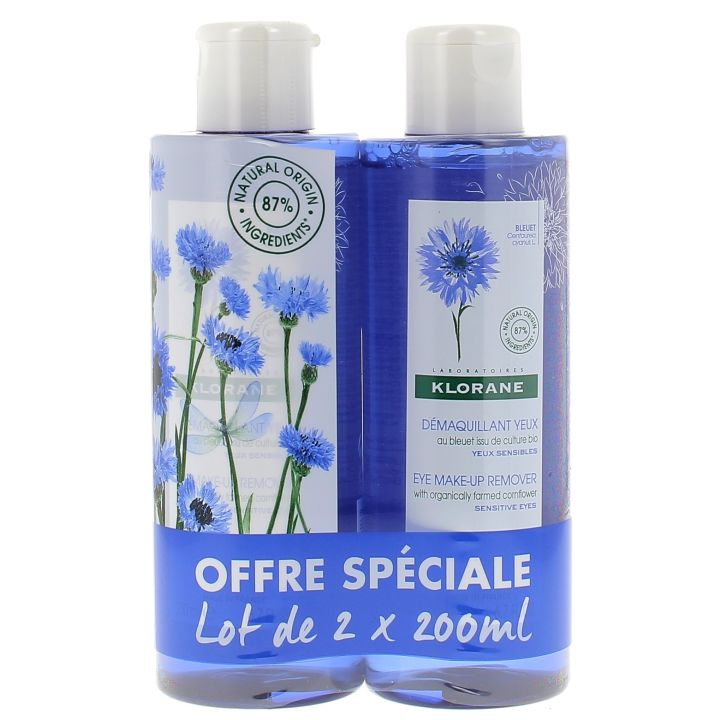 Lotion florale démaquillante au bleuet apaisant Klorane - lot de 2 flacons de 200 ml