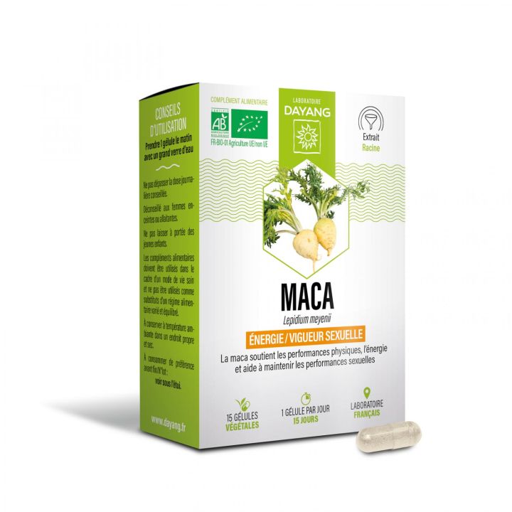 Maca bio vigueur sexuelle et énergie Dayang - boîte de 15 gélules végétales