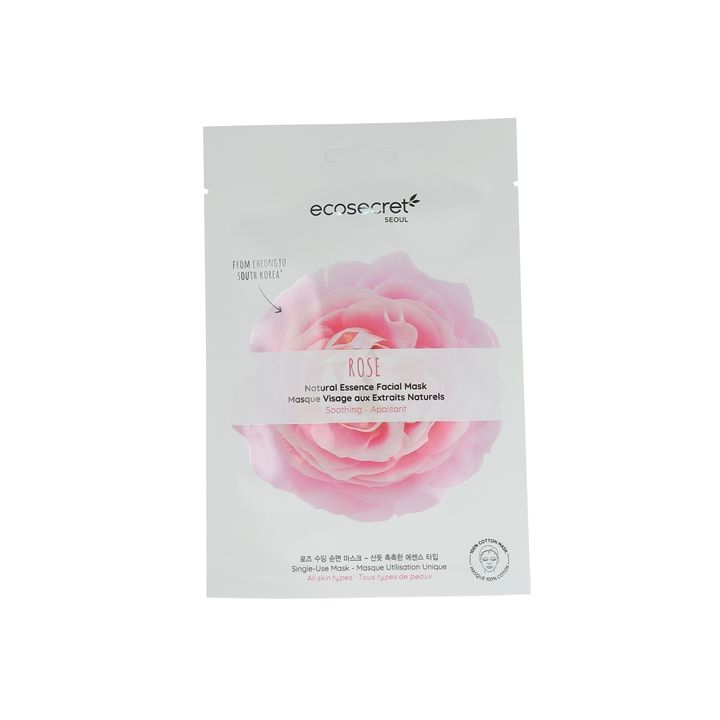 Masque visage apaisant aux extraits naturels de rose Eco Secret - un masque en tissu