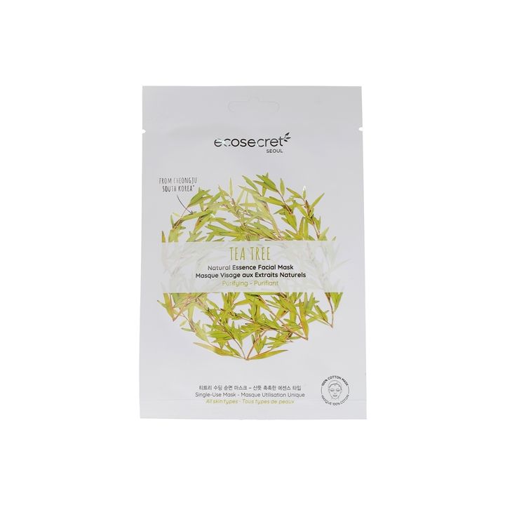 Masque visage purifiant aux extraits naturels de tea tree Eco Secret - un masque en tissu