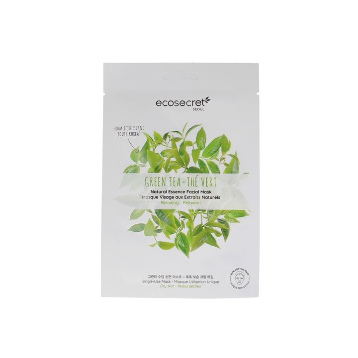 Masque visage relaxant aux extraits naturels de thé vert Eco Secret - un masque en tissu