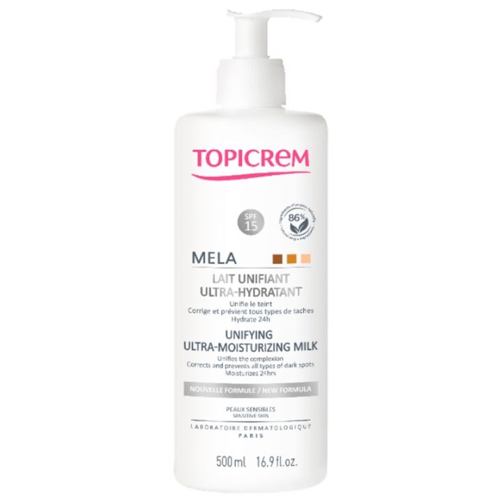 Mela Lait unifiant ultra-hydratant Topicrem - flacon-pompe de 500ml