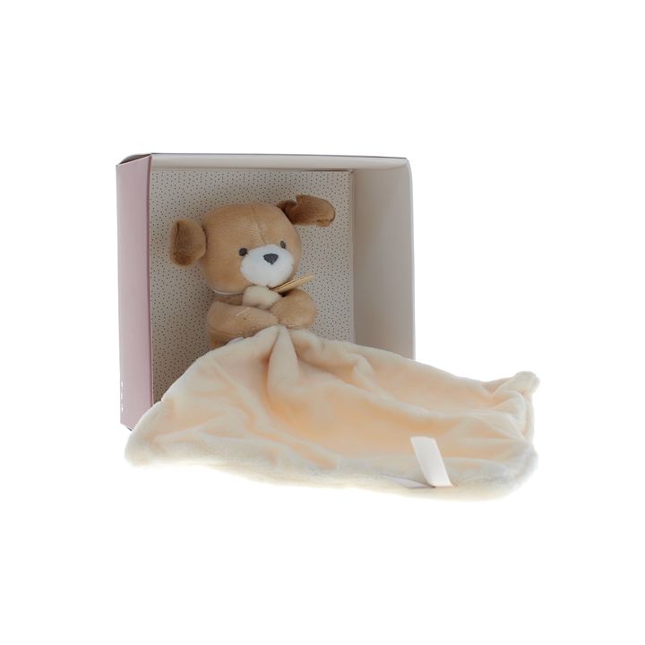 Mini doudou chien mouchoir Doudou et compagnie - boîte avec doudou de 20 cm