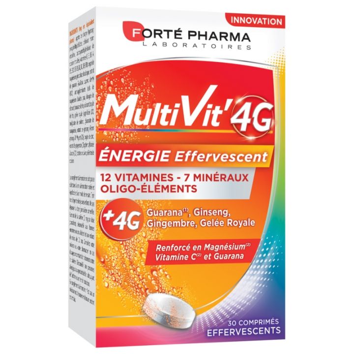 MultiVit 4G Énergie effervescent Forté Pharma - boîte de 30 comprimés