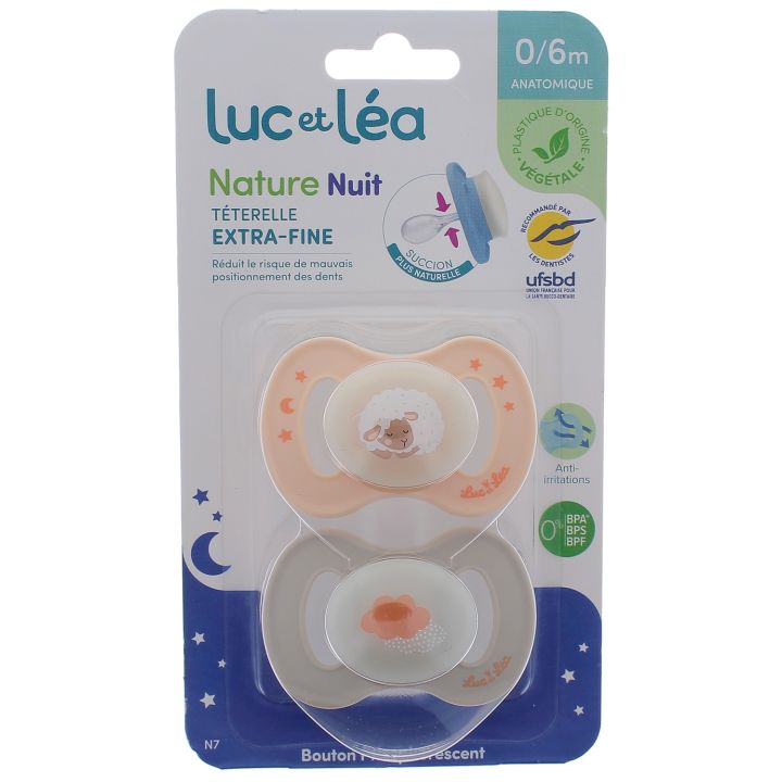 Nature sucettes anatomiques téterelle extra-fine 0-6 mois mouton & bleu Luc et Léa - lot de 2 sucettes