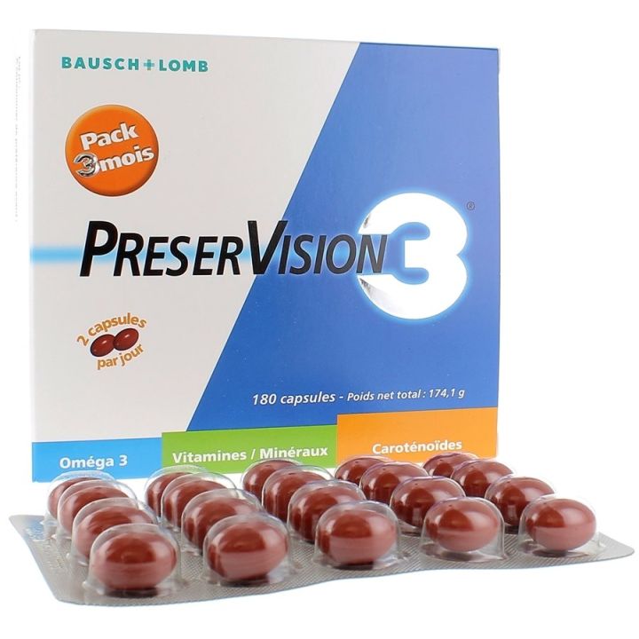 Preservision 3 complément alimentaire à visée oculaire Bausch lomb - Boite de 180 capsules