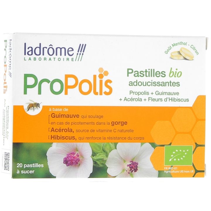 Propolis pastilles bio adoucissantes Ladrôme - Boite de 20 pastilles à sucer