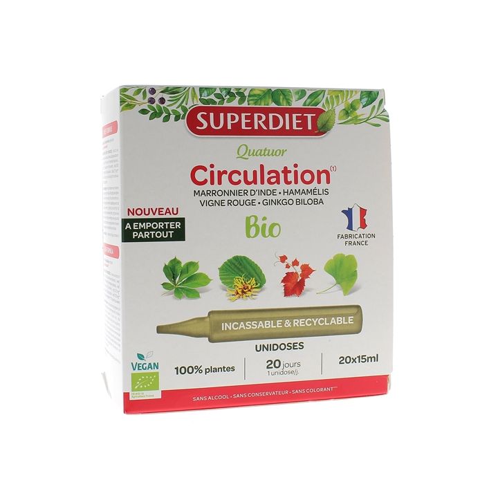 Quatuor Circulation bio Superdiet - boîte de 20 unidoses de 15ml