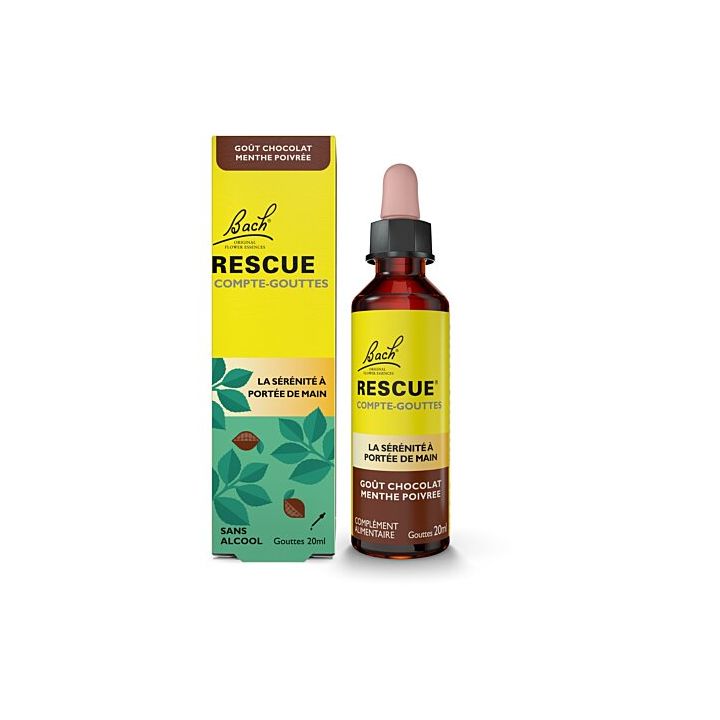 Rescue goût chocolat menthe poivrée Fleurs de Bach - flacon compte-gouttes de 20ml