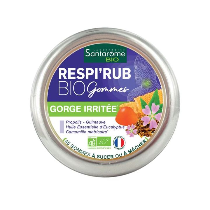 Respi'Rub gorge irritée bio Santarome - boîte de 45 gommes