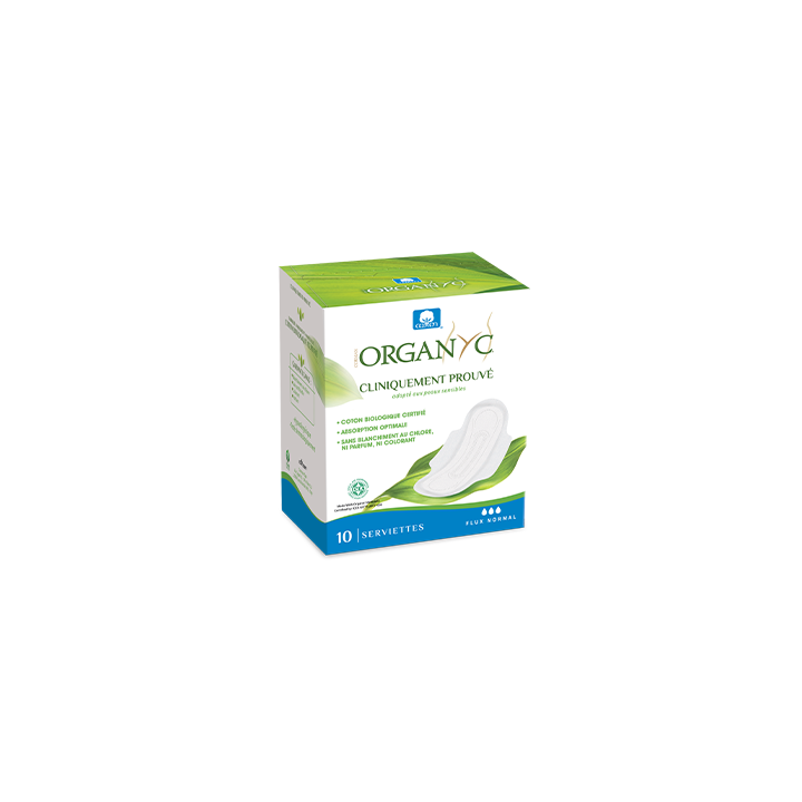 Serviette hygiénique normal extra-fine Organyc - paquet de 10 serviettes
