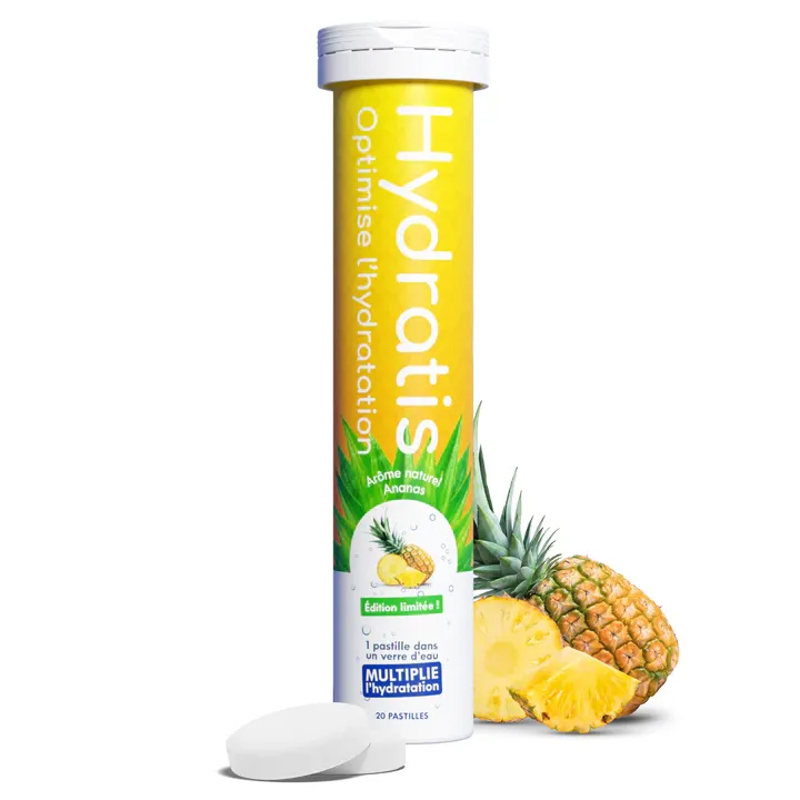 Solution d'hydratation goût ananas Hydratis - tube de 20 pastilles effervescentes