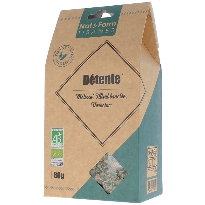 Tisane Détente Mélisse, Tilleul bractée et Verveine Nat & Form - Sachet de 60 g