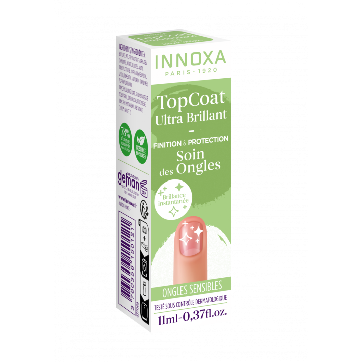 Top coat ultra brillant ongles sensibles Innoxa - flacon de 11 ml