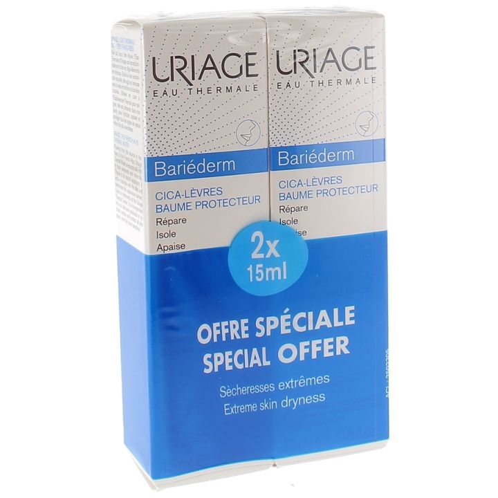 Bariéderm cica-lèvres baume réparateur Uriage - lot de 2 tubes de 15 ml