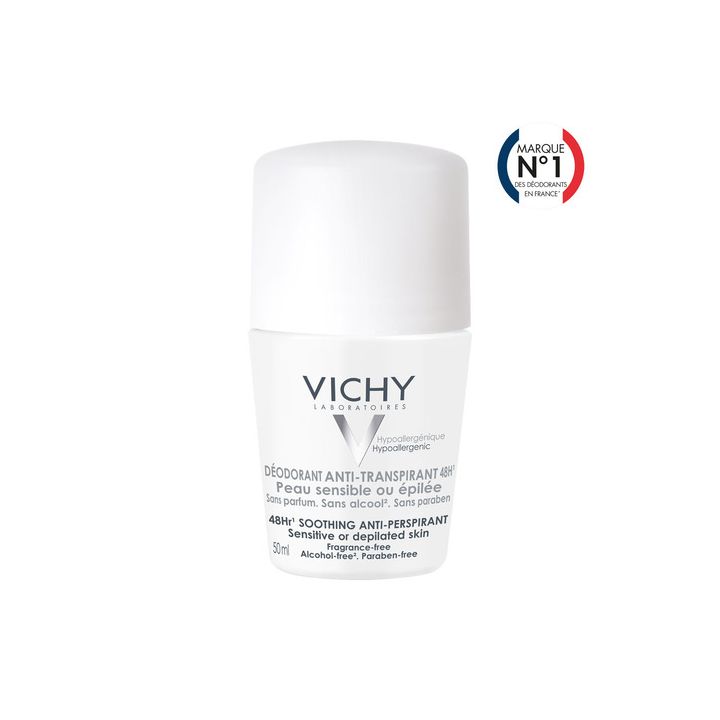 Déodorant anti-transpirant 48h peau sensible ou épilée Vichy - Roll-on bille de 50 ml