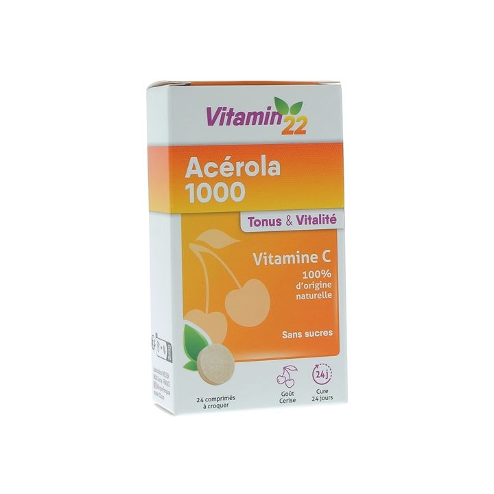 Vitamin'22 Acérola 1000 vitamine C Ineldea - boîte de 24 comprimés à croquer