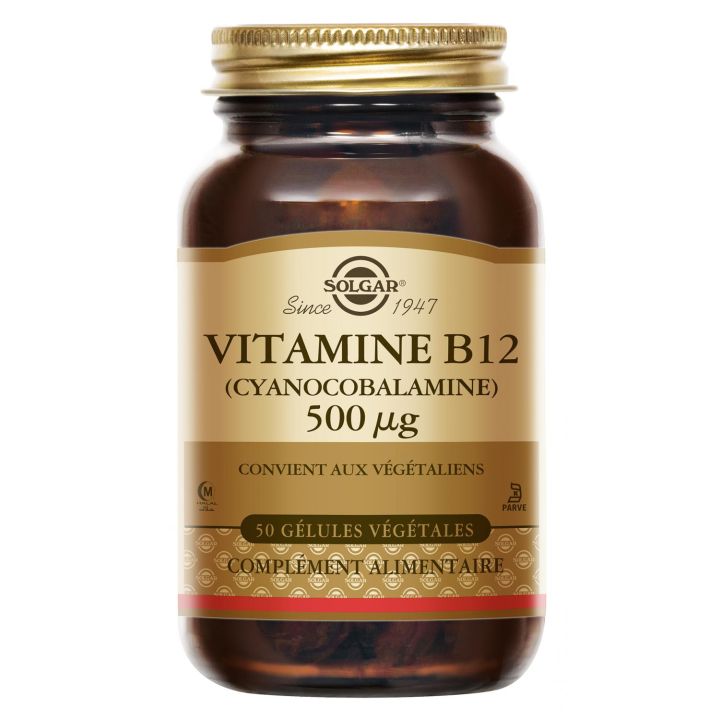 Vitamine B12 500 µg Cyanocobalamine Solgar - pot de 50 gélules