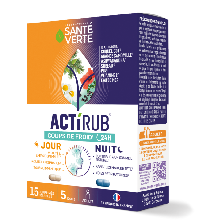 Actirub coups de froid 24h Santé verte - boite de 15 comprimés sécables