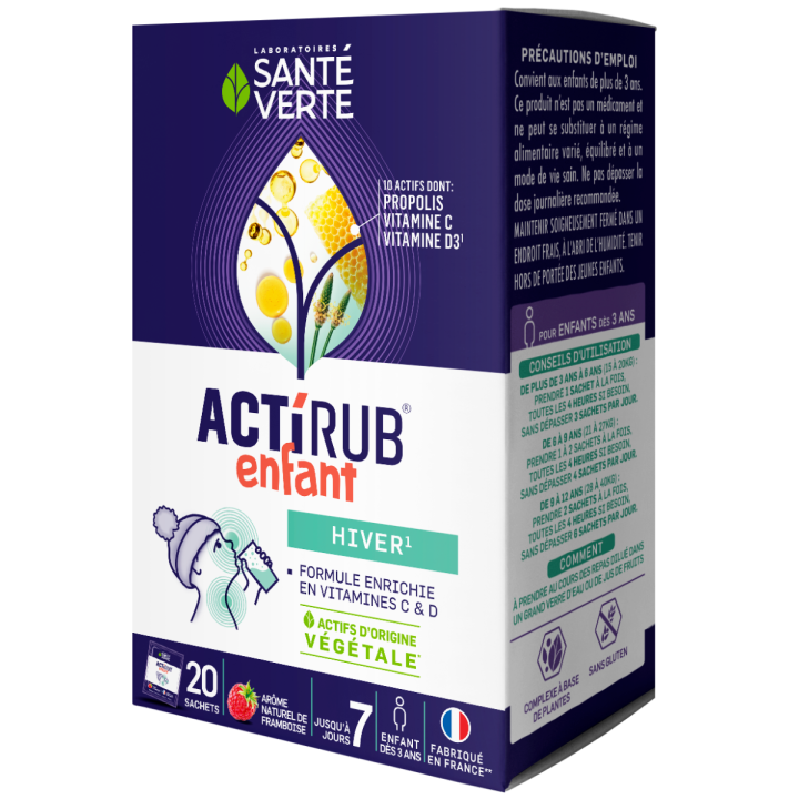 Actirub enfant goût framboise Santé Verte - boîte de 20 sachets