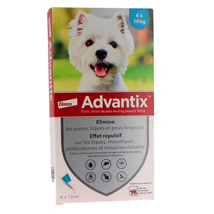 Advantix petit chien de 4 à 10 kg Bayer - boite de 4 pipettes