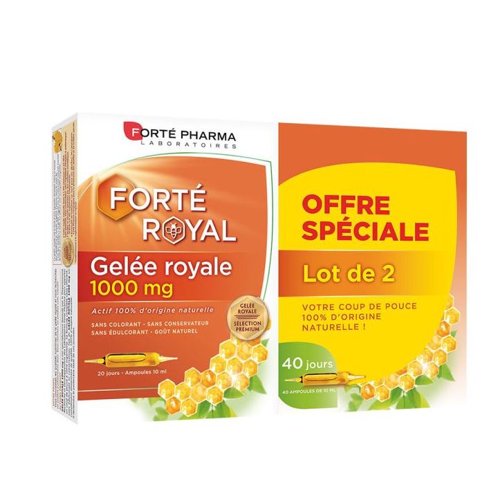 Gelée royale 1000 mg Forté pharma - 2 boîtes de 20 ampoules de 10 ml