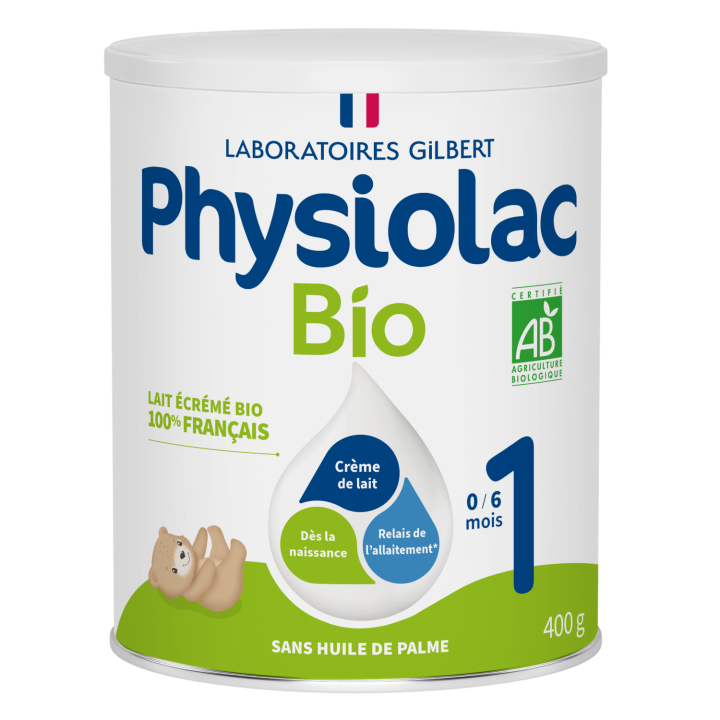 Lait en poudre bio 1re âge croissance 0 à 6 mois Physiolac - pot de 400 g