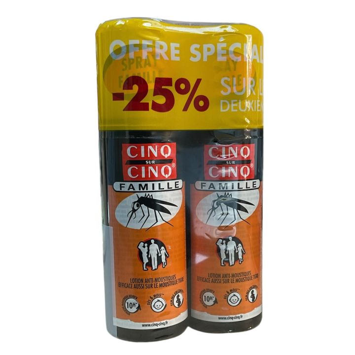 Spray famille anti-moustiques Cinq sur Cinq - lot de 2 sprays de 100ml offre spéciale -25% sur le deuxième