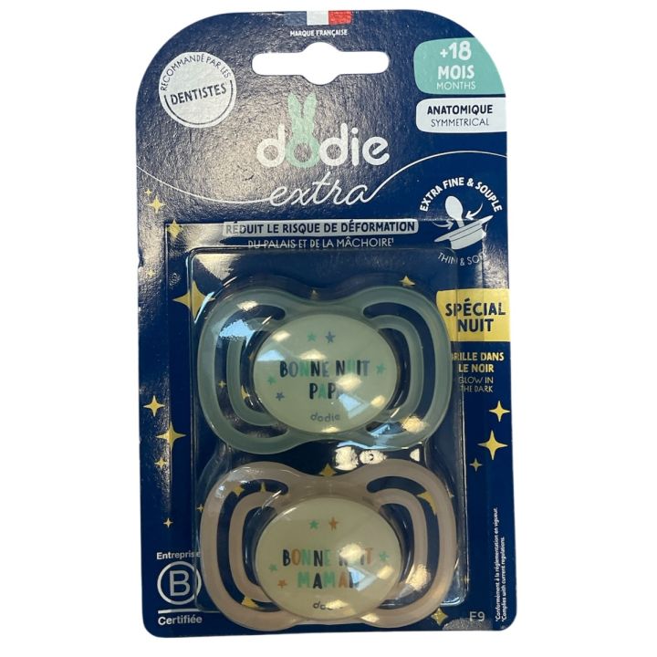 Extra sucettes anatomiques 18mois et + Dodie - lot de 2 sucettes