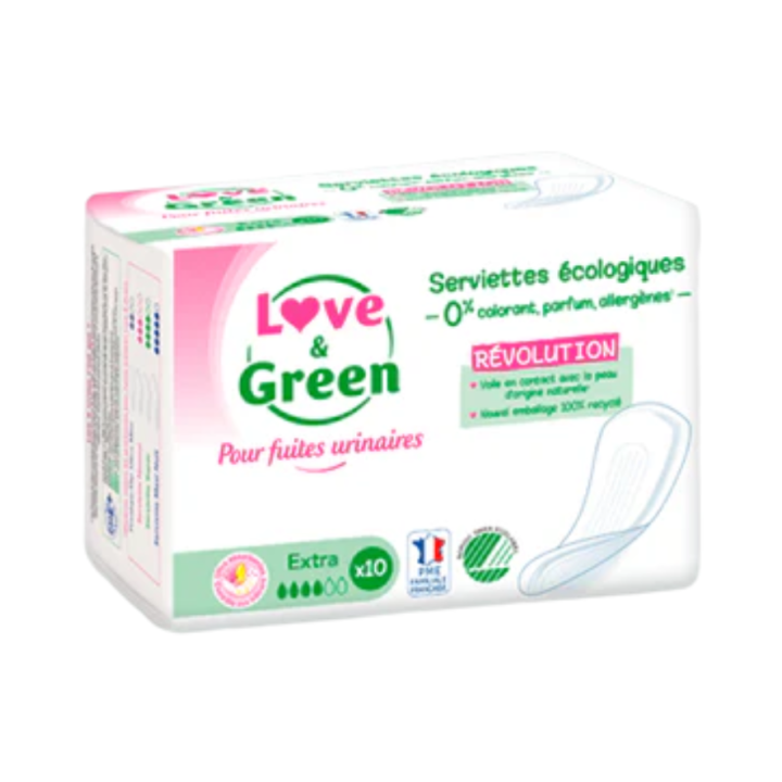 Serviettes pour fuites urinaires EXTRA Love&Green - 10 serviettes