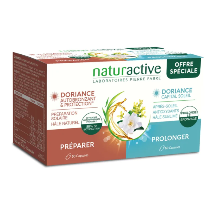 Doriance autobronzant et capital soleil Naturactive - une boite de 30 capsules et une boite de 60 capsules 