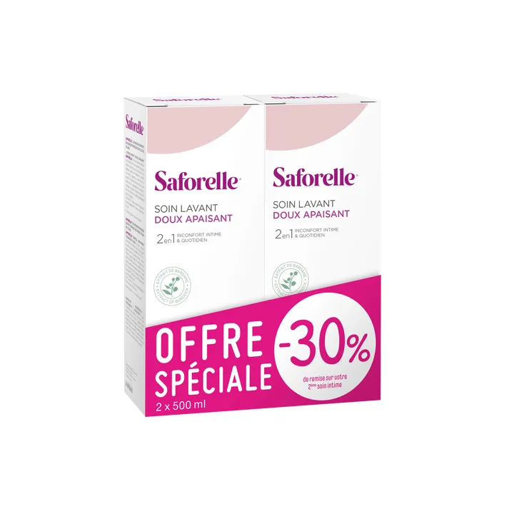 Saforelle soin lavant doux toilette intime - lot de 2 flacons de 500 ml