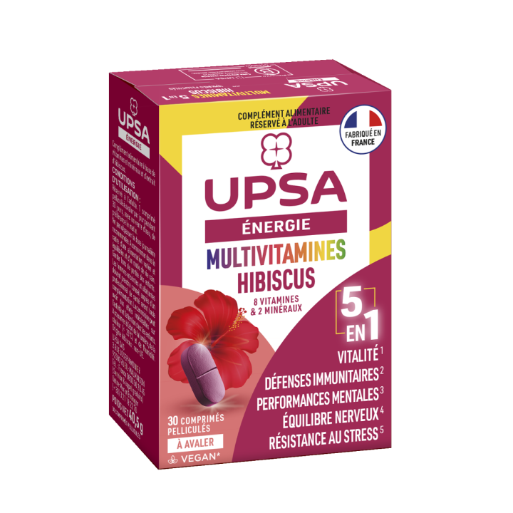 Energie multivitamines hibiscus 5 en 1 UPSA - boîte de 30 comprimés