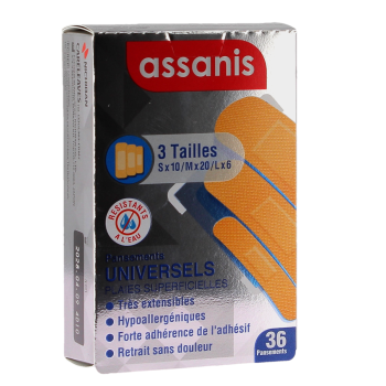 Pansements universels plaies superficielles Assanis - boite de 36 pansements