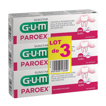 Paroex dentifrice traitement d'attaque plaque dentaire Gum - 2 tubes de 75ml + 1 offert