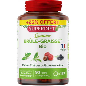 Quatuor Brûle-graisses bio Super Diet - pot de 187 comprimés + 25% offert